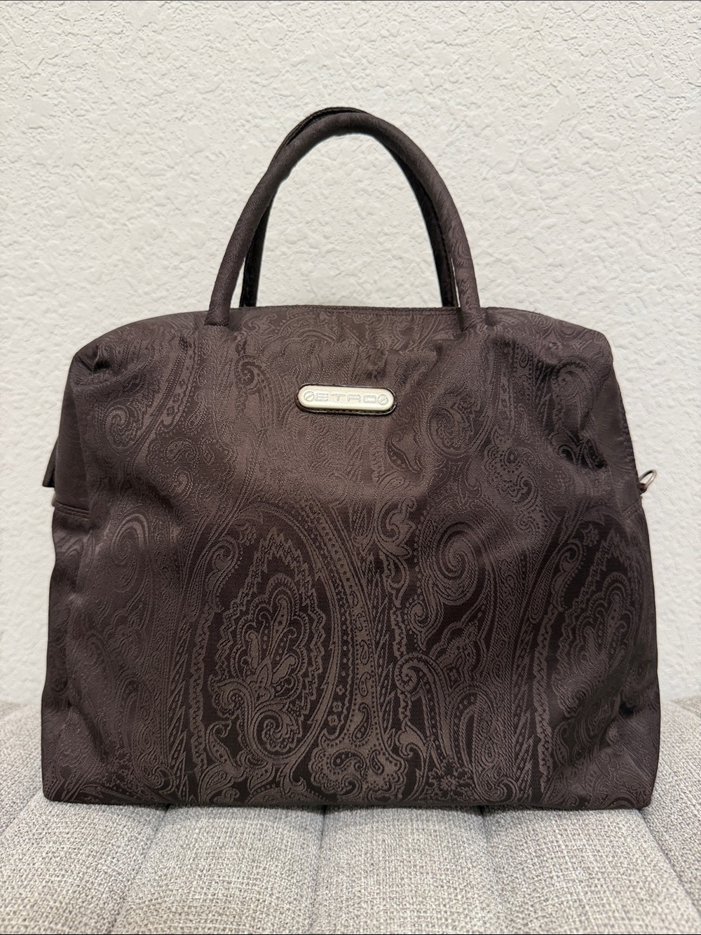 Etro Dark Brown Paisley Jacquard Tote